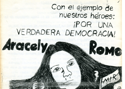 Folleto sobre Aracely Romo Álvarez titulado «Con el ejemplo de nuestros héroes»