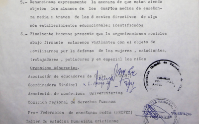 Declaración contra hechos de violencia durante movilizaciones de 1985