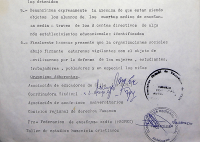 Declaración contra hechos de violencia durante movilizaciones de 1985