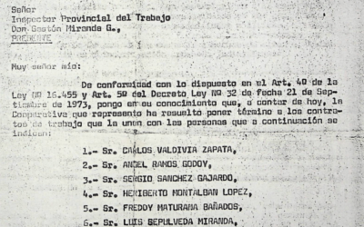 Carta que anuncia despido de trabajadores de Cooperativa Coopenor