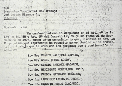 Carta que anuncia despido de trabajadores de Cooperativa Coopenor