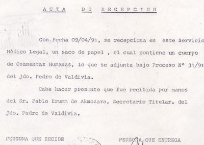 Documento de recepción de cuerpo, en el marco de búsqueda de Vitalio Mutarello