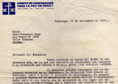 Carta a Luis González Vega, representante de la familia de Jorge González Paredes
