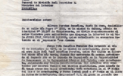 Carta en la que Silvana González Paredes solicita la liberación de su hermano Jorge, detenido en Tres Alamos
