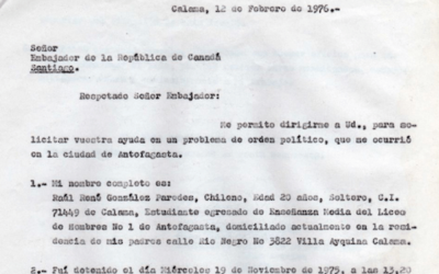 Carta de Raúl González Paredes a embajador de Canadá en Chile