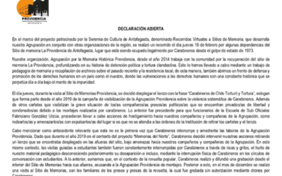 Declaración abierta contra represión de Carabineros en La Providencia