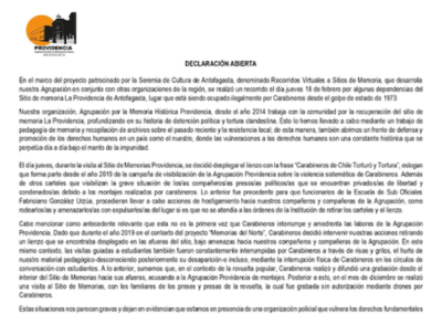 Declaración abierta contra represión de Carabineros en La Providencia
