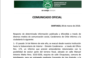 Comunicado de Carabineros en torno a disputa del sitio La Providencia