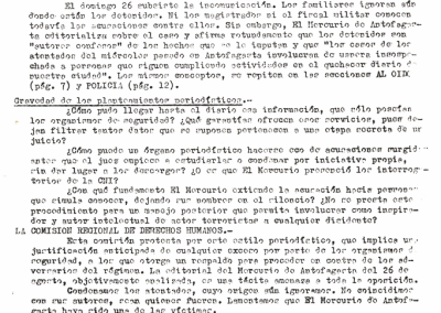 Declaración de Comisión Regional de Derechos Humanos «El terrorismo y El Mercurio de Antofagasta»