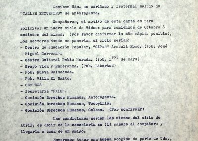 Carta de Taller Encuentro dirigida a ICTUS