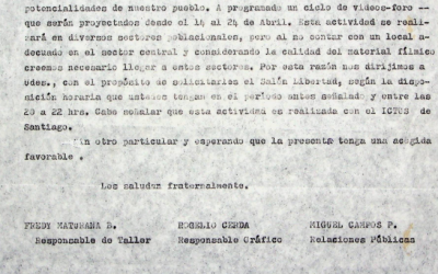 Carta de Taller Encuentro dirigida a Directorio de Colegio de Profesores de Antofagasta