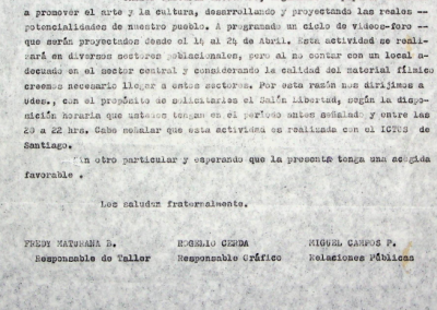 Carta de Taller Encuentro dirigida a Directorio de Colegio de Profesores de Antofagasta