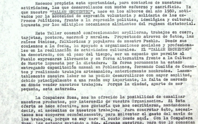 Carta de Taller Encuentro dirigida a Chilenas por la Democracia