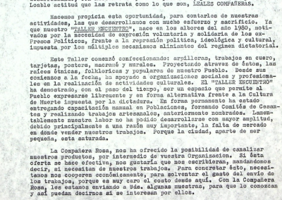 Carta de Taller Encuentro dirigida a Chilenas por la Democracia