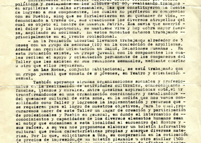 Carta de Taller Encuentro dirigida a CODEPU Juvenil