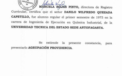 Certificado que acredita a Danilo Quezada como alumno de la UTE