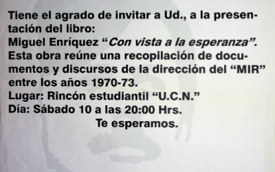 Carta de Invitación presentación del libro «Miguel Enriquez con Vista a la Esperanza»