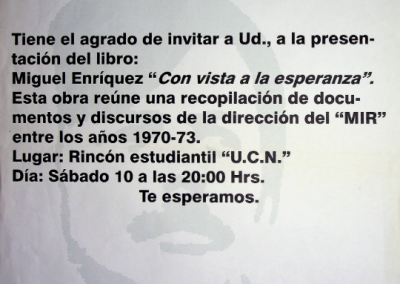 Carta de Invitación presentación del libro «Miguel Enriquez con Vista a la Esperanza»