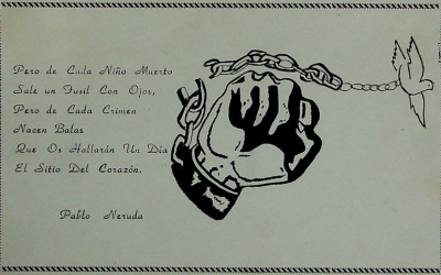 Tarjeta gráfica de Taller Encuentro con poema de Pablo Neruda